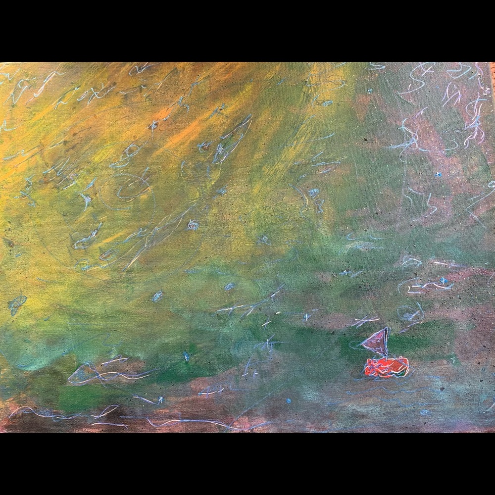 “Long Day’s Journey,” mixed media on canvas.